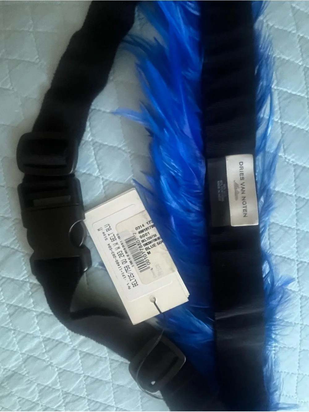 Dries Van Noten Cobalt Blue Feather Belt - Sz Medium NWT